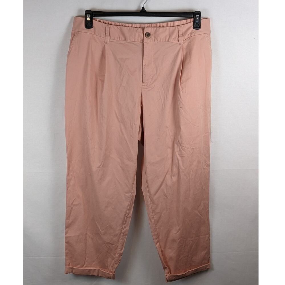 A New Day Cuffed High-Rise Pleat‎ Cropped Pants Straight Leg Capri Coral XS Pink